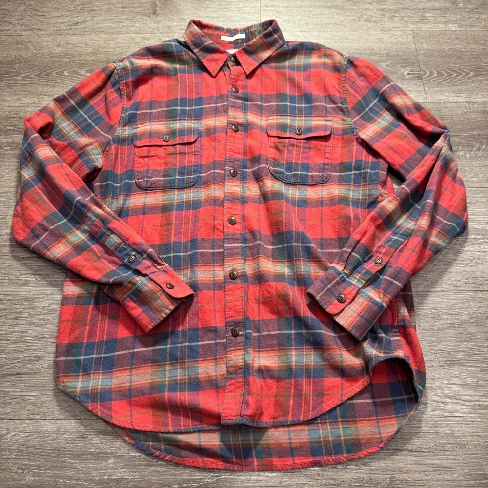 Lucky Brand Flannel Shirt Mens Large Red Plaid 100% Cotton Workwear Classic Fit